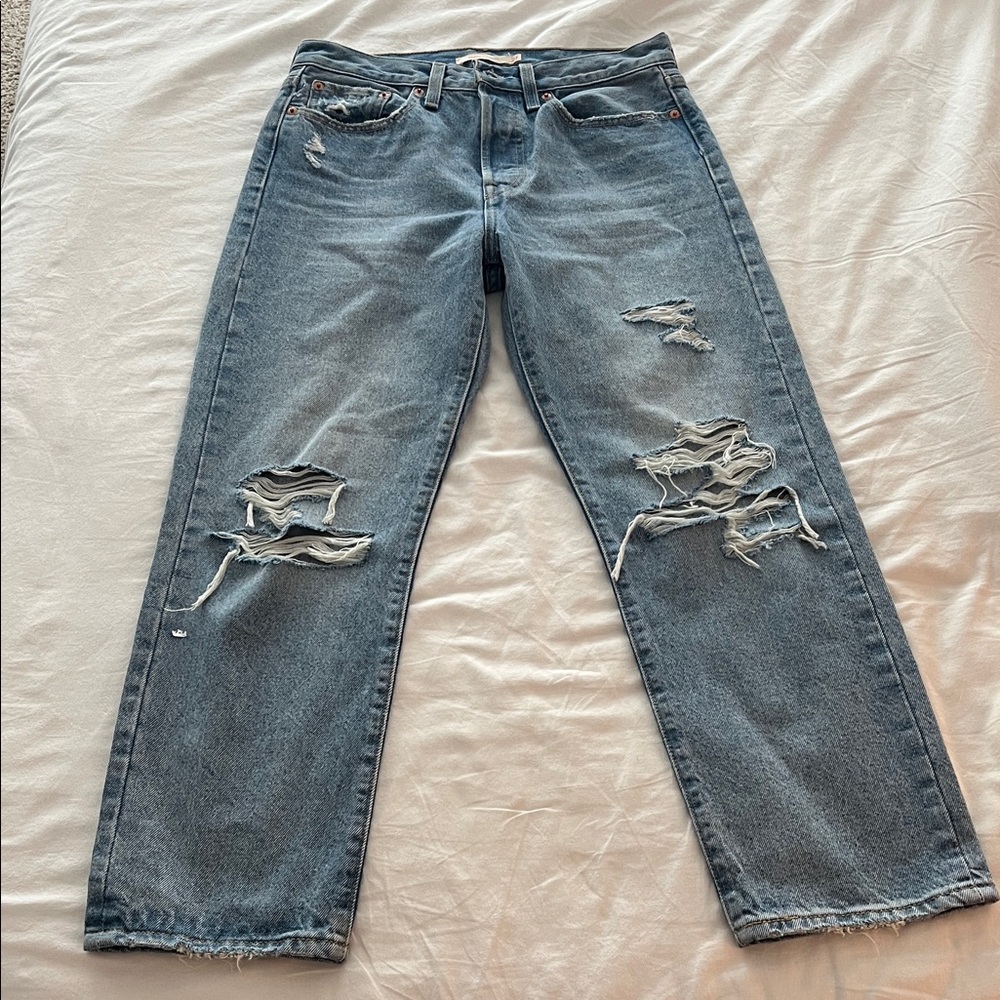 Women’s Levi's Distressed Wedgie Straight Leg Blue Jeans Size 27